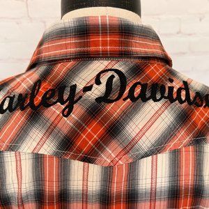 Harley Davidson Plaid Snap Front Short Sleeve Shirt - Size Large